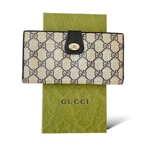 GUCCI Vintage Navy Blue Classic GG Motif Monogram Long Wallet